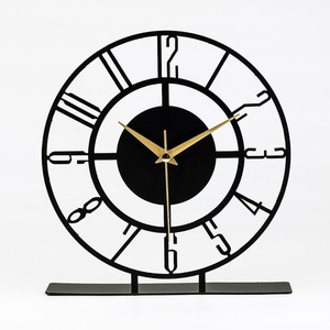 Modern Circular Metal Desk <b>Clock</b> Quartz Movement Battery Operated Needle Display <b>Gold</b> Finish - Product Image 5