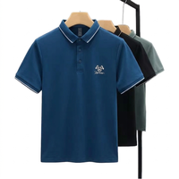 Nouveau style T-shirt homme en coton tricoté respirant, couleur unie, brodé, à manches courtes, col côtelé, coutures durables, ODM