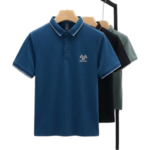 New Style Men's Solid Color Knitted Cotton Breathable Embroidered Short Sleeve Button <b>T</b>-<b>Shirt</b> Rib Collar Durable <b>Stitching</b> ODM - Product Image 1