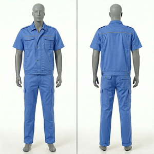 Ensemble uniforme de travail pour hommes en sergé de coton 240 GSM beige avec empiècements contrastants sur la poitrine et le dos, broderie personnalisée, impression et logo par transfert thermique - Product Image 4
