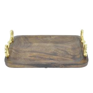 Bandeja de servir de acacia con asas doradas, bandejas decorativas para restaurantes, para servir té, café, bocadillos, bandejas de lujo a precio económico. - Product Image 5