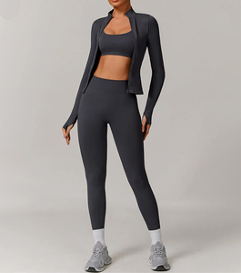 Customized Hot Gym Fitness Yoga Leggings and <b>Running</b> Bra Jackets with Zipper 3pcs Yoga Set Activewear Sets for Women - Product Image 6