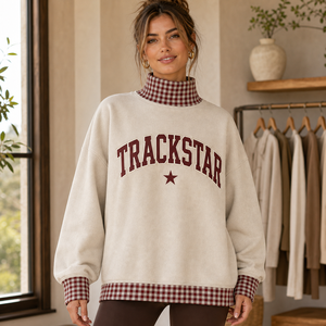 เสื้อสเวตเชิ้ตคอเต่าปักลาย Trackstar รุ่น TS-MN-031 คุณภาพส่งออก ทรงโอเวอร์ไซส์ สไตล์ลำลองสำหรับผู้หญิง ผ้าฟลีซพรีเมียม สตรีทแฟชั่น - Product Image 1