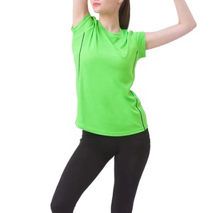 Women's Green Cap Sleeve O-Neck Quick Dry Sporty T-Shirt Regular Fit Knitted Polyester Spring Summer <b>Top</b> - Product Image 2