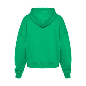Sudadera con capucha verde de peso pesado al por mayor, estilo urbano personalizado, unisex, de forro polar, de algodón oversize con hombros caídos - Product Image 2