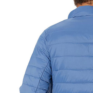Men's Blue Puffer <b>Jacket</b> Solid Color Zipper Front Windproof Casual Autumn Wear Polyester Wadding Stand Collar Regular Fit - Product Image 5