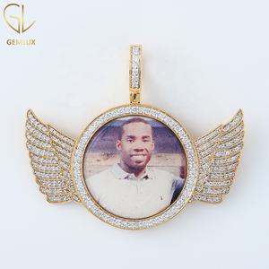 Vente chaude Bling Bling 925 Argent Moissanite Diamant Ange Ailes Photo Mémoire HipHop Charme Pendentif Pour Hommes Femmes - Product Image 1