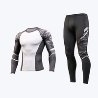Ensemble de compression pour homme noir à manches longues, col rond, respirant, séchage rapide, en Spandex et Polyester, haut et pantalon, toutes saisons, kit uni