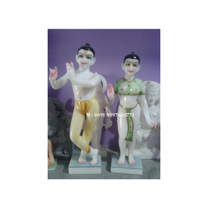 รูปปั้นพระพุทธเจ้าครีสต์นา ทำด้วยมือ ดีไซน์เฉพาะตัว ทำจากหินอ่อนสีขาว ท่าทางนั่งพร้อมวัว ใช้สำหรับตกแต่งบ้านและวัด - Product Image 2