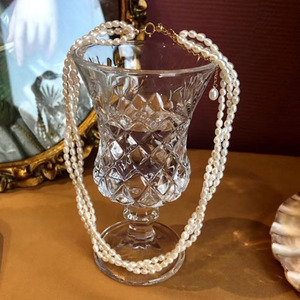 14K <b>Gold</b>-Plated Multi-Layer Stacked Freshwater White <b>Pearl</b> <b>Necklace</b> High-End 3-4MM Freshwater <b>Pearl</b> with Tail Chain - Product Image 2