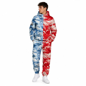Y2K Street Style Custom Half Camo Hooded Tracksuit Set Men Full Zip Jogging Suit Lightweight Sportswear Private <b>Label</b> Hoodies - Product Image 5
