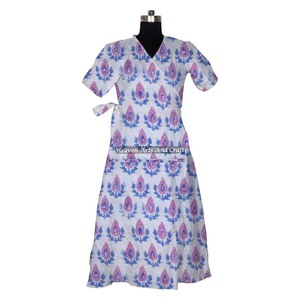 Bata de baño informal de verano para noche, albornoz de Bikini de playa con estampado de bloque de mano de algodón 100% para verano - Product Image 4
