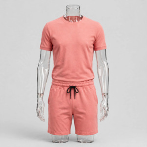 Wholesale Summer Men's Casual Shorts <b>Set</b> Plain Color Solid 100% Cotton Jersey Quick Dry Knitted Pocket Customized Logo <b>Twin</b> <b>Set</b> - Product Image 3