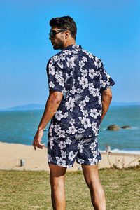 Ensemble chemise à manches courtes imprimée florale pour homme, style hawaïen décontracté d'été, col rabattu, tenue respirante en polyester tissé - Product Image 2