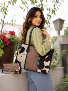 Sac fourre-tout et pochette en cuir de vachette véritable grande taille, élégants sacs à main sculptés à la main avec motifs magnifiques, multi-usages - Product Image 1