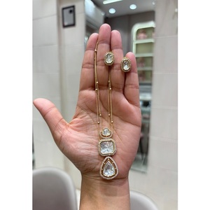 ชุดสร้อยคอพร้อมต่างหูประดับมอสซาไนต์ชุบทองคุณภาพสูง ดีไซน์ทันสมัย เหมาะสำหรับงานแต่งงาน สำหรับผู้หญิงและเด็กผู้หญิง - Product Image 1