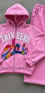 Triveers Rainbow Crystal Premium Grey Zip Hoodie & Wide Leg Sweatpants Tracksuit Set – Luxury Streetwear 2026 - Product Image 4