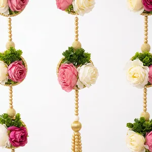 Guirlande de fleurs en plastique écologiques faites à la main avec perles pour porte, fenêtre, balcon, mur, décoration festive, mariage, maison, réutilisable - Product Image 4