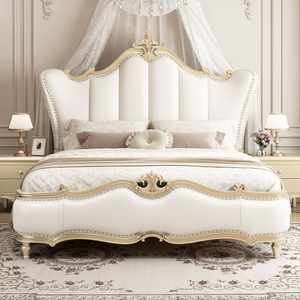 Luxury French Style King Size Bedroom Set Solid Mahogany Wood Upholstered Headboard for Hotel Villa Apartment Use - Product Image 3