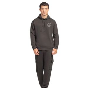 Sudadera con Capucha para Hombre, Corte Regular, Tela de Forro Polar Negra, Parche de Goma con Estampado Frontal en el Pecho, Ropa Casual Urbana, OEM ODM - Product Image 1