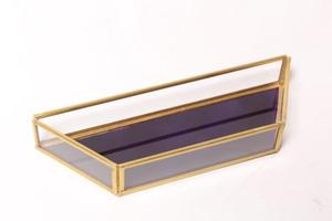 Modern Rectangle <b>Glass</b> Storage Tray with Brass Frame and Purple Base for <b>Desk</b> and Vanity Jewelry Organization Home Decor - Product Image 4