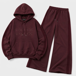 Vocksin Burgundy Oversized Hoodie Tracksuit Unisex Heavyweight Cotton Wide Leg <b>Sweat</b> <b>Set</b> Premium Streetwear Outfit Quick Dry - Product Image 3