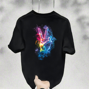 Camiseta Fluorescente de Manga Corta Unisex de Alta Gama, Cómoda, Estilo Veraniego, Cuello Redondo, Estampado, 100% Algodón Puro, Tejido Holgado - Product Image 3