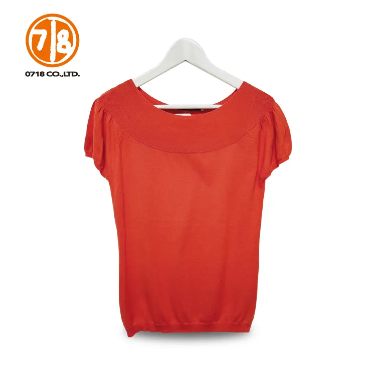 Sweater Manufacturer Casual Style Knit Red Female Cotton Short-Sleeved Sweater