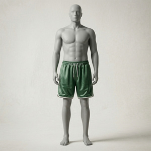 Shorts de bain en satin vert pour hommes, taille mi-haute avec cordon de serrage, décontractés, respirants, couleur unie, en tissu polyester, service OEM, imperméables - Product Image 1