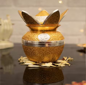 Wide-rimmed brass kalash <b>Lota</b> pot with sleek lines for holy water offering rituals, available at wholesale prices. - Product Image 5