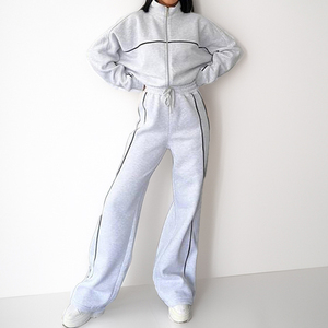 Conjunto Deportivo Casual para Mujer con Chaqueta con Cierre, Sudadera con Capucha de Punto de Seda, Estampado Ligero para Otoño/Invierno, Conjunto de 2 Piezas - Product Image 3