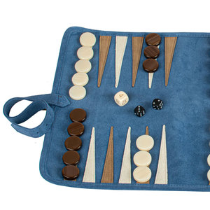 AQDAS INDUSTRIES Portable Leather <b>Backgammon</b> Set Foldable Travel Game <b>Board</b> with Dice and Checkers Blue Outdoor & Party Use - Product Image 3