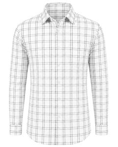 Camisa de Franela a Cuadros Blanca y Gris para Hombre, Formal e Informal, de Manga Larga, con Botones, de Algodón, para Oficina, Personalizable - Product Image 1