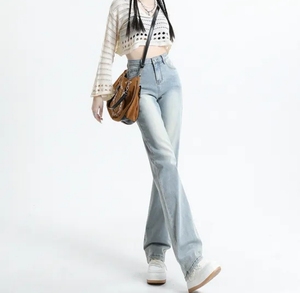 Jeans de Mujer de Talle Grande, Cintura Alta, Pierna Ancha, Desgastados, Corte Holgado, Largos, de Algodón, Estilo Casual Otoñal, Pantalones Vaqueros Rotos - Product Image 3