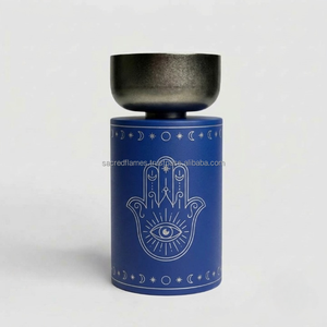 Quemador de incienso árabe Mabkhara OEM personalizado, azul cobalto, con forma de Hamsa, calentador de cera cilíndrico con cuenco metálico, decoración al por mayor - Product Image 6