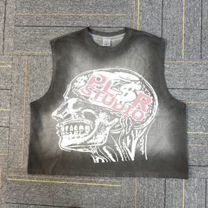 Trending Men's Custom Acid Washed Sleeve less Boxy Fit Tank Vintage DTG Print Oversized Cropped 100% Cotton Streetwear para hombres - Product Image 3