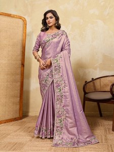 Sari Moderno de Invierno para Mujer con Bordado Floral de Diseño |   Sari de Lujo para Fiesta o Boda con Blusa |   Étnico Indio Premium - Product Image 1
