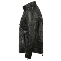 Veste en cuir noir à chaînes cloutées style gothique punk pour homme, avec motif vitrail cathédrale, vente en gros d'usine, service OEM ODM personnalisé