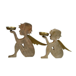 New Hot Selling Wooden Angel With Gold Wings <b>Set</b> of Unique Design Christmas Angel Sculpture T-Light Decor Gift Product - Product Image 1