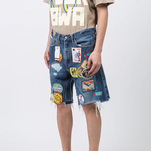 Nouveautés Été Homme : Short en jean streetwear ample, coupe large, déchiré, uni, avec logo personnalisé et braguette zippée - Product Image 3