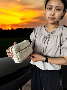 Trousse de toilette de voyage en chanvre faite à la main étui à cosmétiques durable fermeture éclair enfants étui pilote à roulettes sac à main/sac avec impression unique - Product Image 5