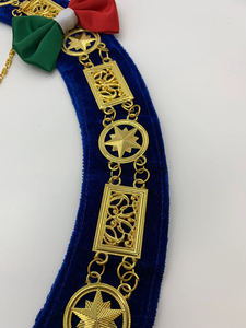 Ensemble de 3 colliers maçonniques de Grande Loge en chaîne dorée, avec doublure violette, bleue et rouge, en tissu de haute qualité, avec collier en chaîne personnalisé - Product Image 3