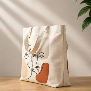 Sac fourre-tout imprimé visage abstrait, écologique, crème, grande capacité, sac à bandoulière pour femme, motif ligne artistique, sac de marché réutilisable, fermeture magnétique - Product Image 3