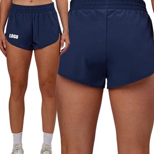 Shorts de sport tricotés bleu marine taille haute pour femme, à taille élastique, séchage rapide, coupe tendance, commande en gros OEM - Product Image 3