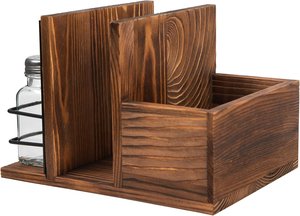 Natural Wooden Napkin <b>Holder</b> with <b>Spice</b> Organizer for Dining Table Kitchen Restaurant and Hotel Table Decor - Product Image 4