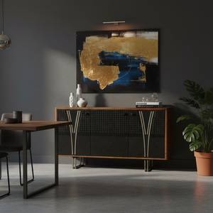 Modern Solid Mango Wood & <b>Metal</b> Iron Base 3-Door Modular Extendable <b>Sideboard</b> CNC Carving Durable Storage Dining Room Furniture - Product Image 2