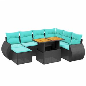 D0100XFTR02 Set di divani da giardino in polyrattan nero da 8 pezzi con cuscini, eleganti mobili da esterno - Product Image 4