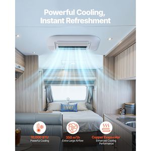 Climatiseur de toit 12V pour camping-car 10000 BTU avec évaporateur en cuivre, silencieux, pour cabine, débit d'air 350 m³/h, idéal pour le stationnement automobile - Product Image 2