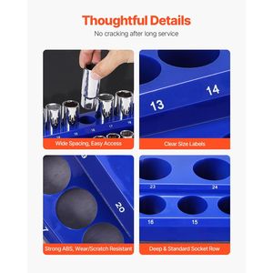 Set di 4 Organizzatori Magnetici per Bussole da 1/4FT e 3/8FT (Metrico e SAE) con Vassoi Portaetichette Trasparenti e Supporto Magnetico per Bussole - Product Image 5