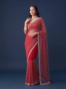 Purple Velvet <b>Net</b> Saree Beaded Mesh <b>Dupatta</b> Pearl Trim Floor-Length Reversible Wedding Festival Dress - Product Image 3
